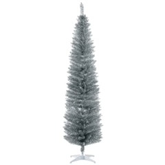 HOMCOM 7ft Unlit Pencil Artificial Christmas Tree with Realistic Branches and 499 Tips, Plastic Base, Silver