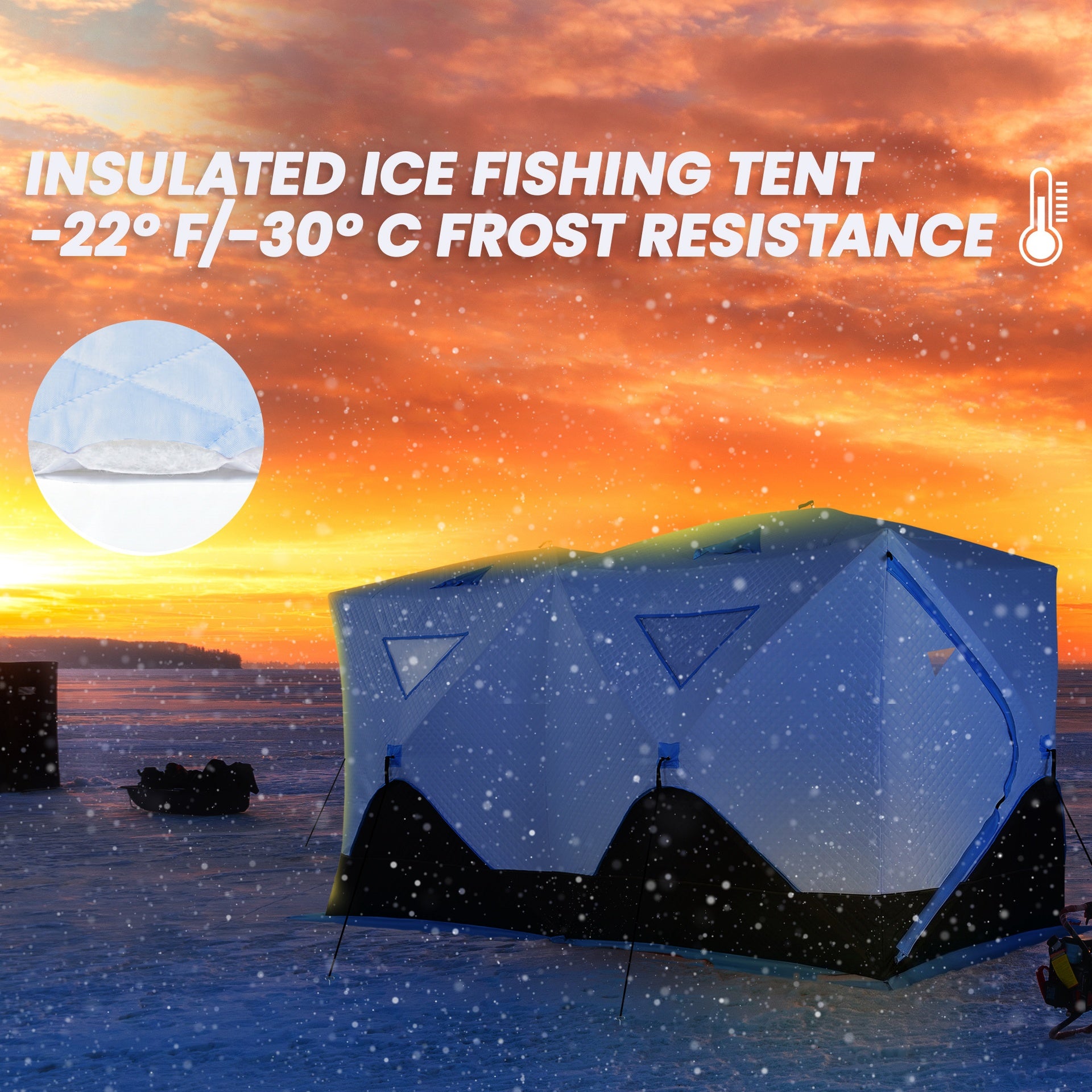 Outsunny 5-8 Person Ice Fishing Shelter, Pop-up Ice Fishing Tent, Ice Shanty, Portable and Insulated, with 2 Doors and Carrying Bag, Light Blue