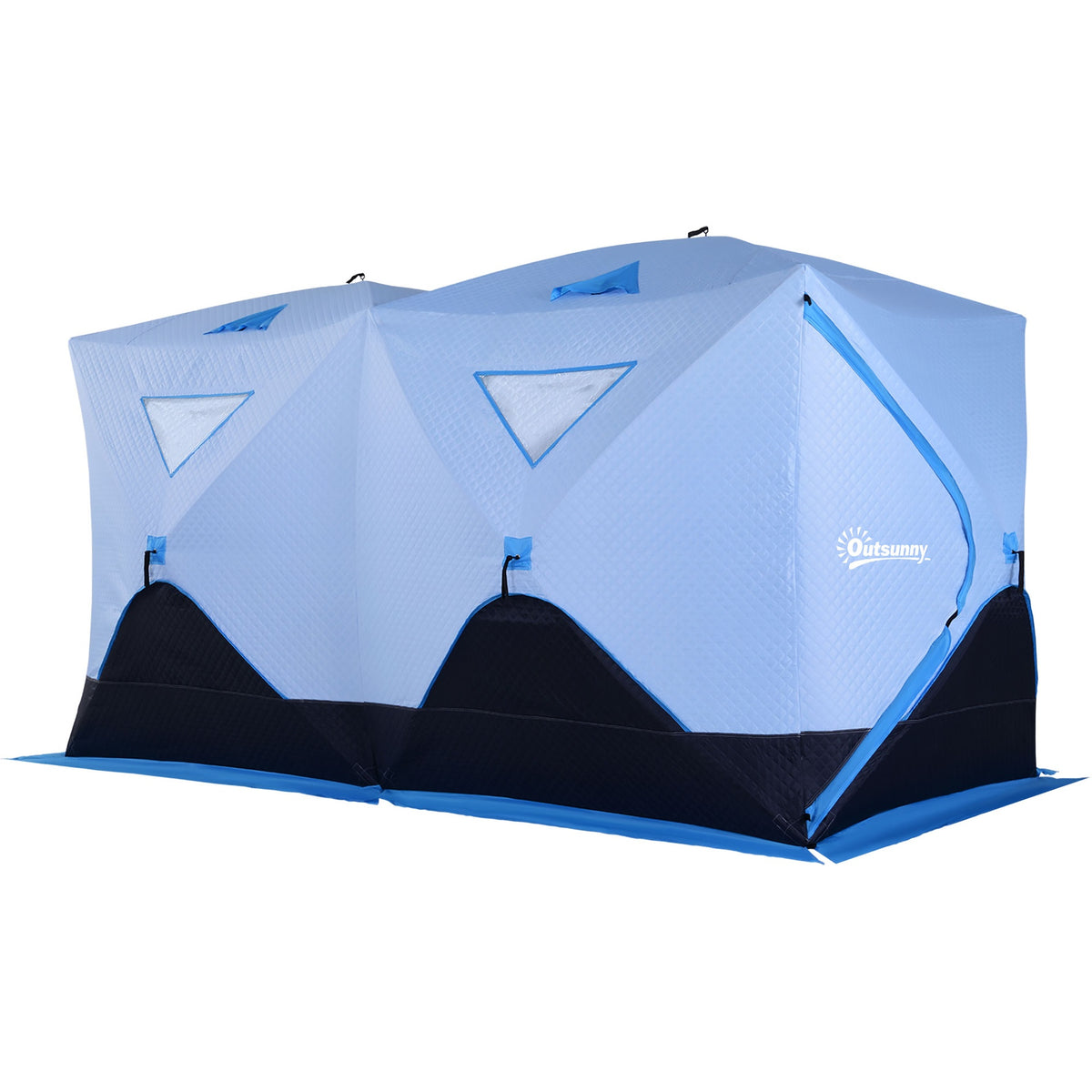 Outsunny 5-8 Person Ice Fishing Shelter, Pop-up Ice Fishing Tent, Ice Shanty, Portable and Insulated, with 2 Doors and Carrying Bag, Light Blue
