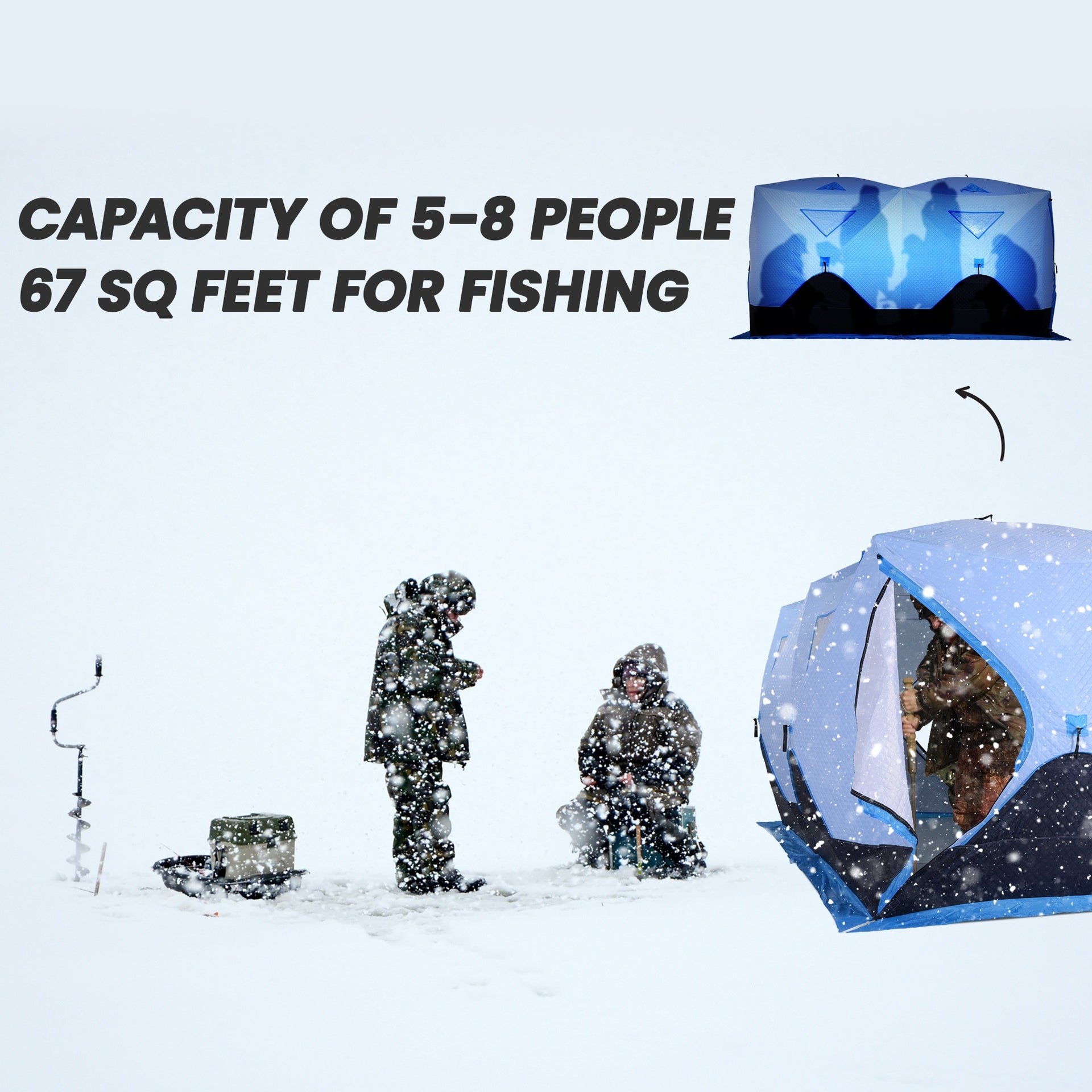 Outsunny 5-8 Person Ice Fishing Shelter, Pop-up Ice Fishing Tent, Ice Shanty, Portable and Insulated, with 2 Doors and Carrying Bag, Light Blue