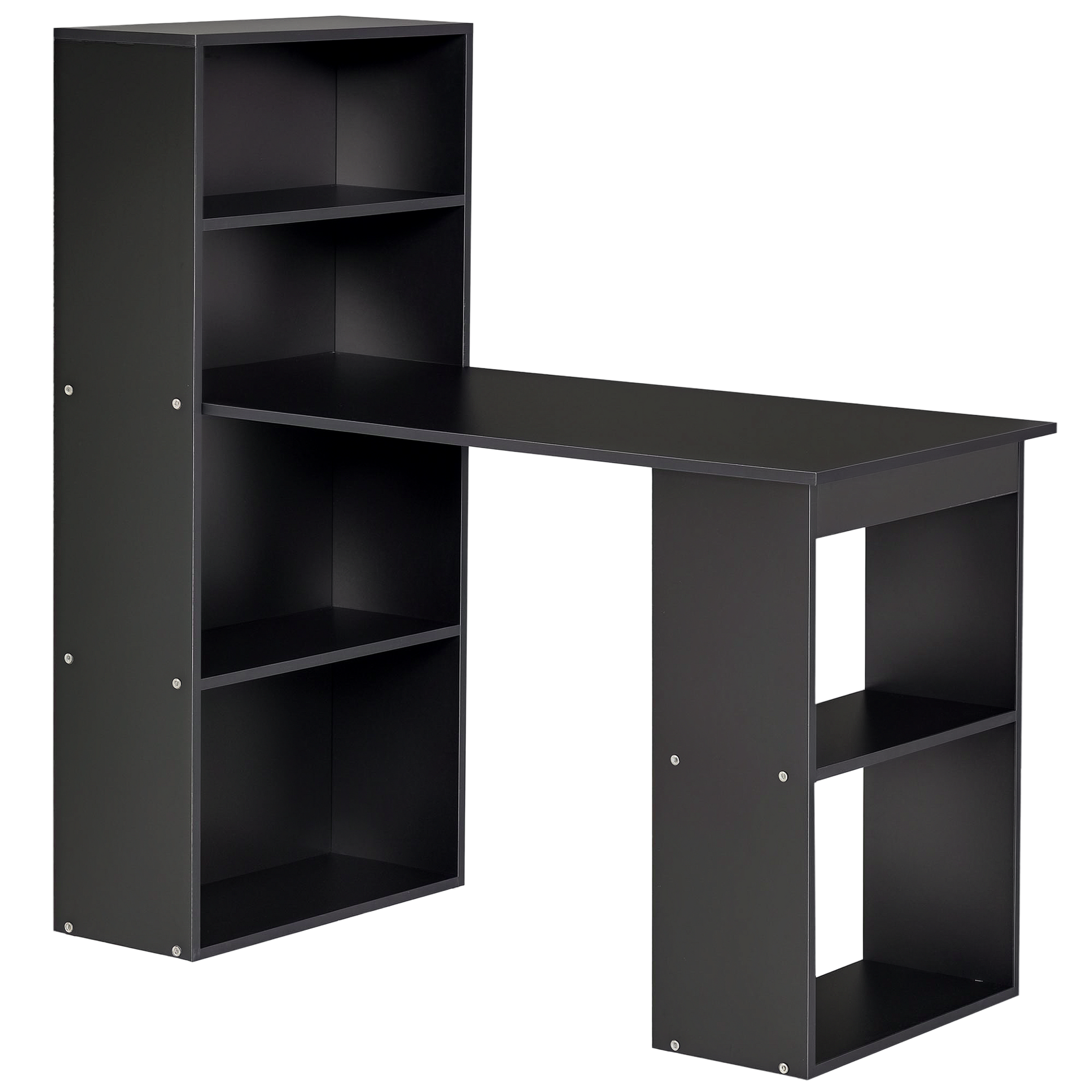 HOMCOM Computer Desk with 6-Tier Storage Shelves, Writing Desk Workstation with Bookshelf for Home Office, Black