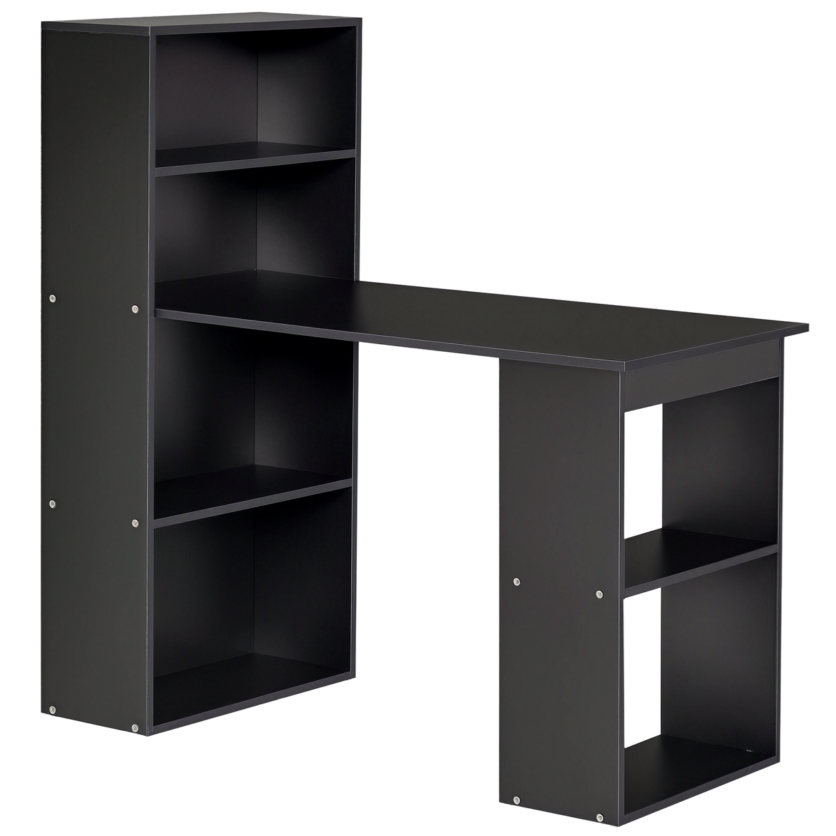 HOMCOM Computer Desk with 6-Tier Storage Shelves, Writing Desk Workstation with Bookshelf for Home Office, Black