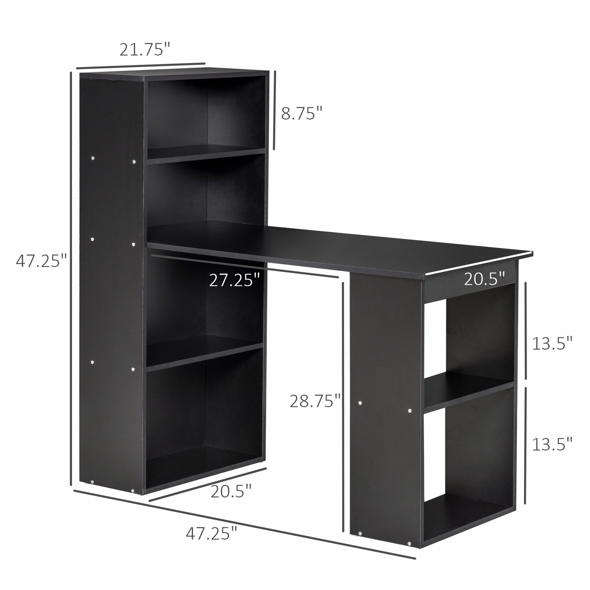 HOMCOM Computer Desk with 6-Tier Storage Shelves, Writing Desk Workstation with Bookshelf for Home Office, Black