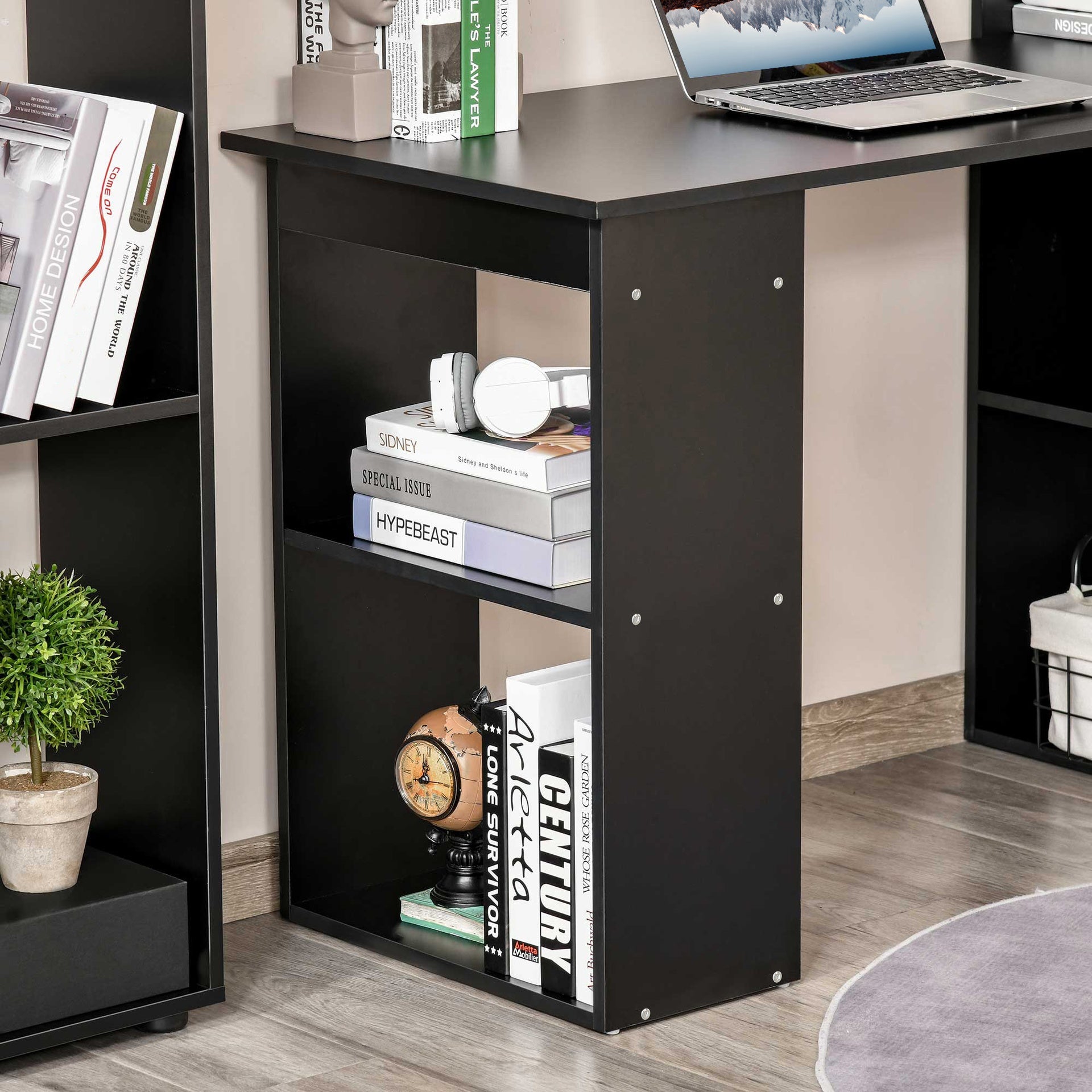 HOMCOM Computer Desk with 6-Tier Storage Shelves, Writing Desk Workstation with Bookshelf for Home Office, Black