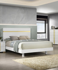 Modern White 3pc Bedroom Set Full Size Bed w LED 2x Nightstands Mattress Ready Furniture Acrylic Trim