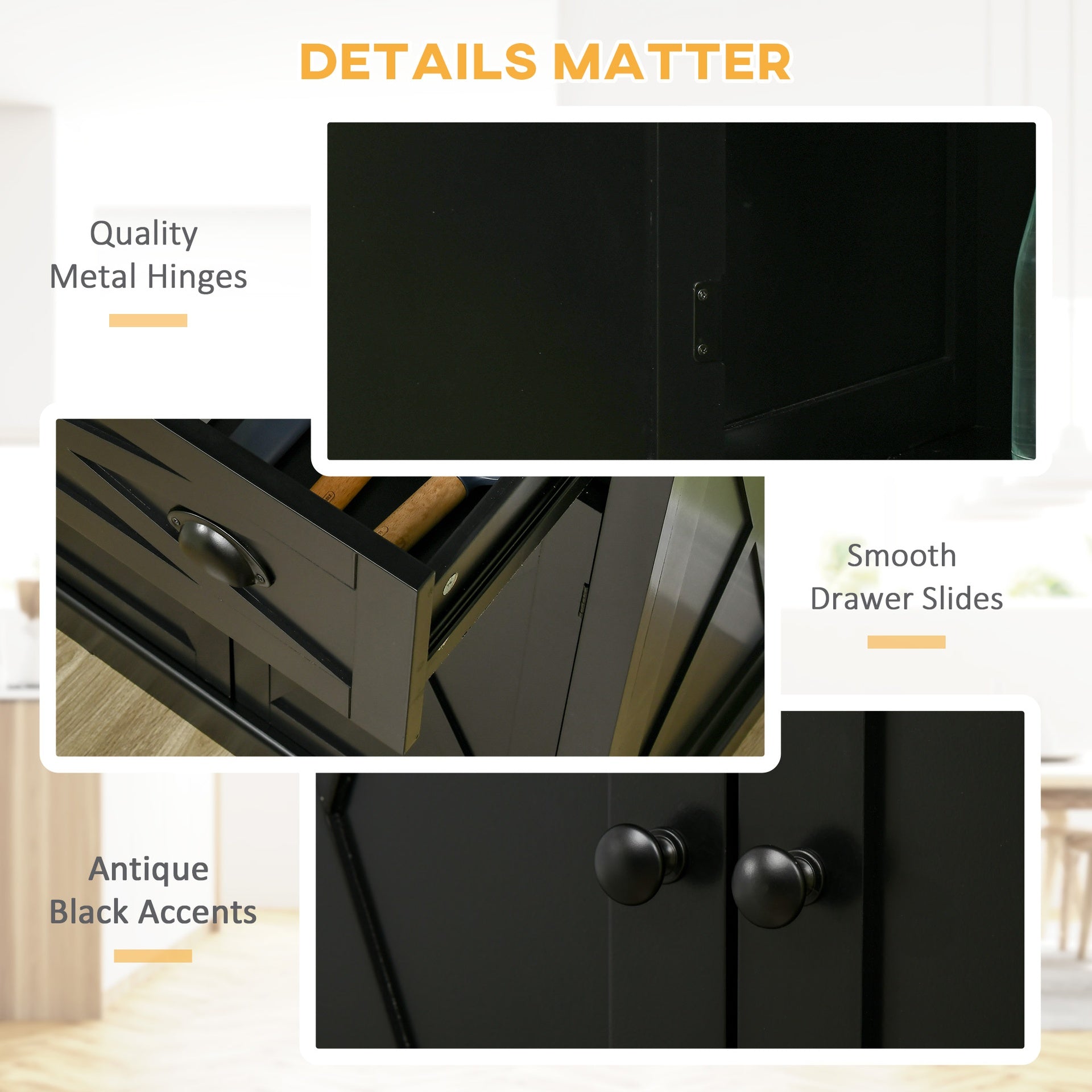 HOMCOM 72" Kitchen Pantry Storage Cabinet, Traditional Freestanding Pantry Cabinet with 4 Doors and 2 Adjustable Shelves, Large Central Drawer, X-Frame, Black