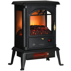 HOMCOM 23" Electric Infrared Fireplace Stove, Freestanding Fire Place Heater with Realistic Log Flame, Adjustable Temperature, Timer, 1000W/1500W, Black