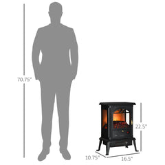 HOMCOM 23" Electric Infrared Fireplace Stove, Freestanding Fire Place Heater with Realistic Log Flame, Adjustable Temperature, Timer, 1000W/1500W, Black