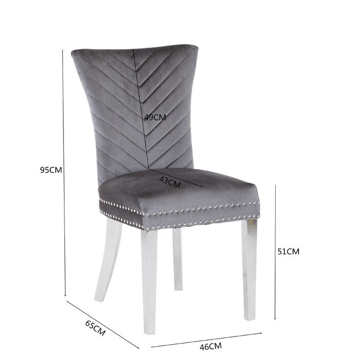 Eva 2 Piece Stainless Steel Legs Chair Finish with Velvet Fabric in Gray