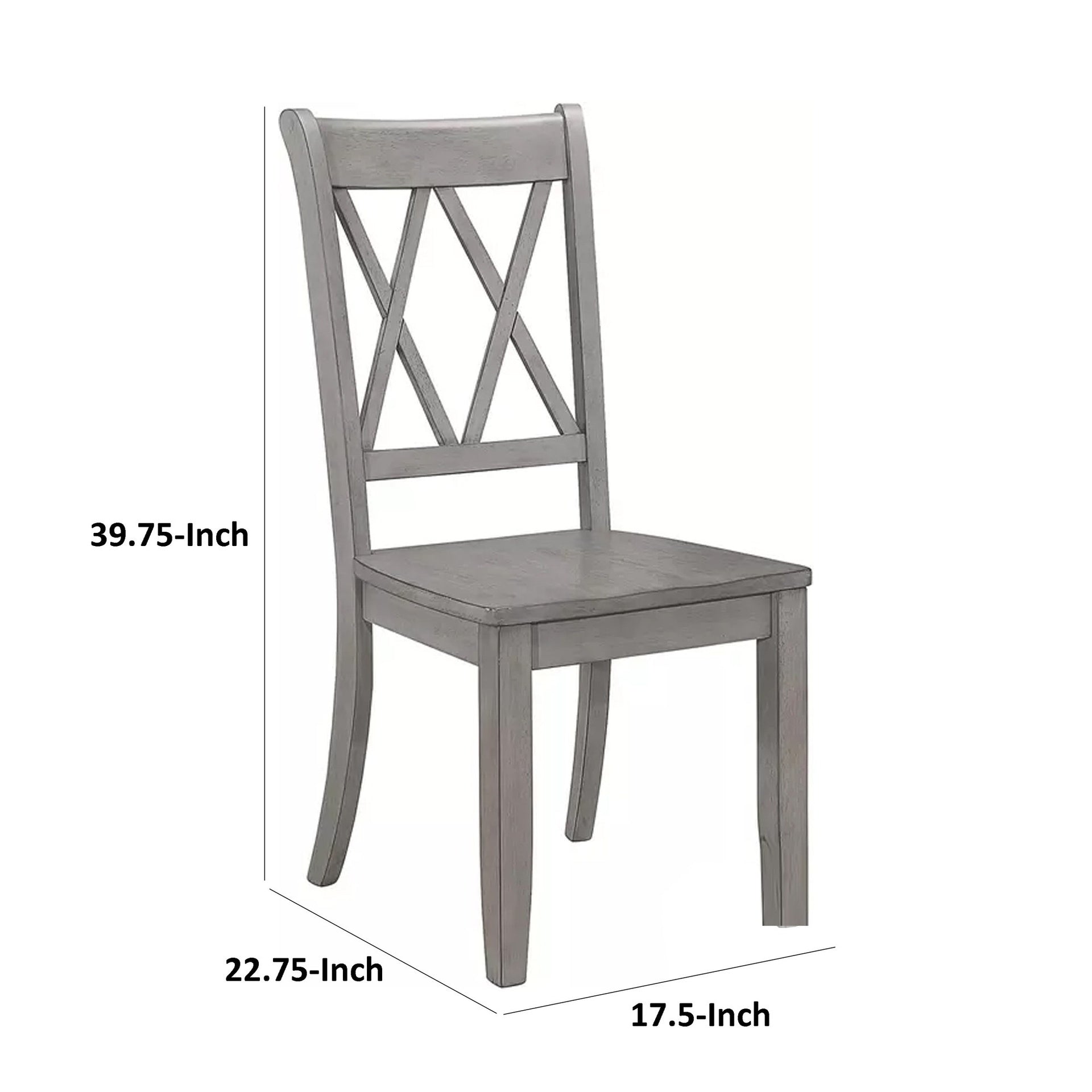 Janu Set of 2 Side Dining Chair, X Shaped Backrest, Gray Solid Wood