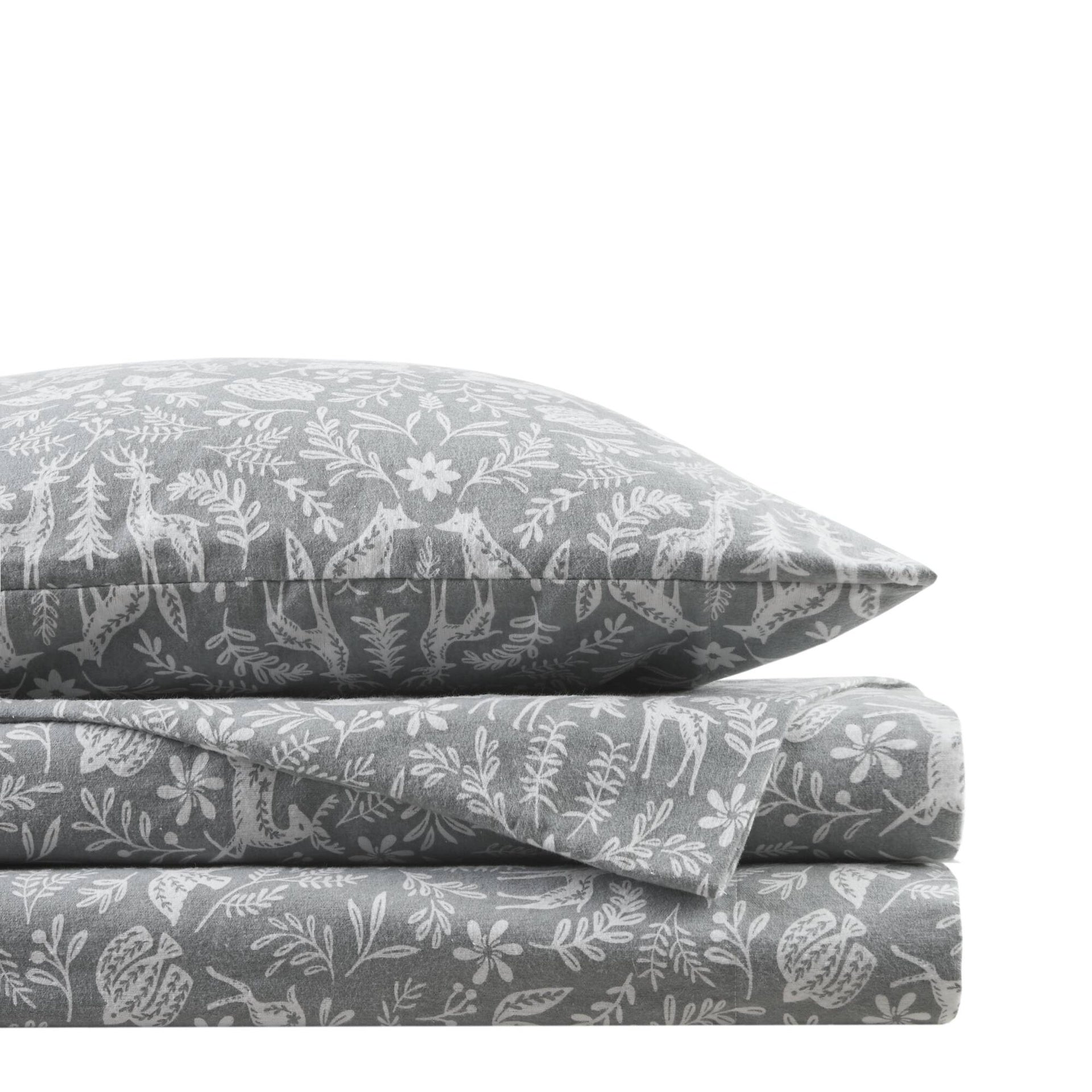 4 Pieces Cal King 100%   Printed Sheet Set,Sage Winter Fauna