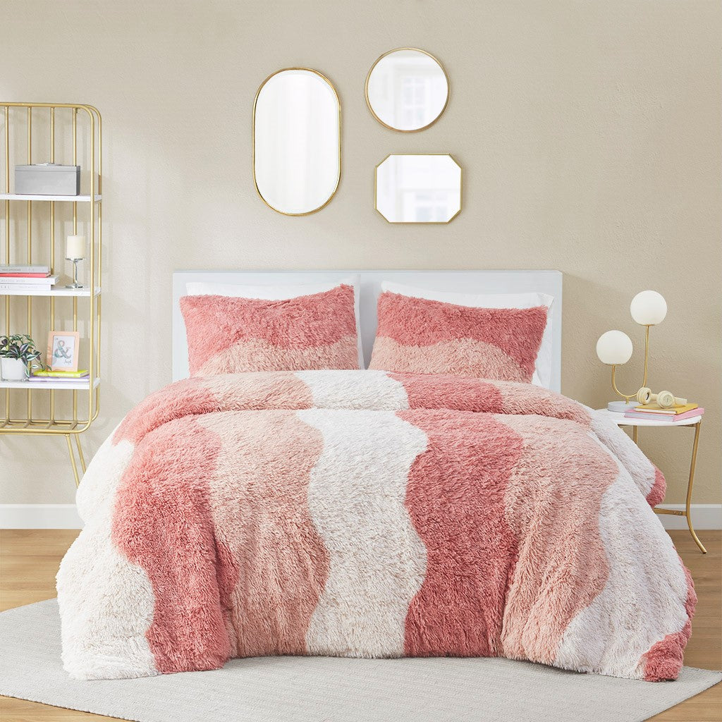 King/Cal King Ombre Shaggy Faux Fur Comforter Set