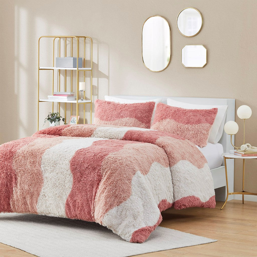 King/Cal King Ombre Shaggy Faux Fur Comforter Set