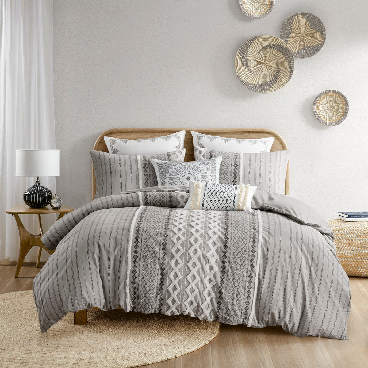 King/Cal King Cotton Printed Duvet Cover Set with Chenille