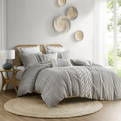Full/Queen Cotton Printed Duvet Cover Set with Chenille