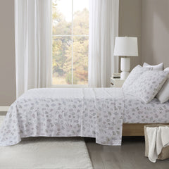 4 Pieces Cal King 100%   Printed Sheet Set,White Tossed Botanical