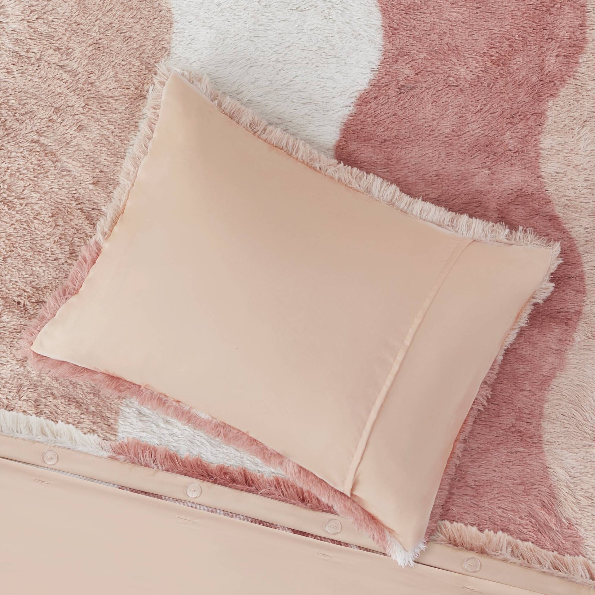 3 PCS Full/Queen Ombre Shaggy Faux Fur Duvet Cover Set Blush Multi