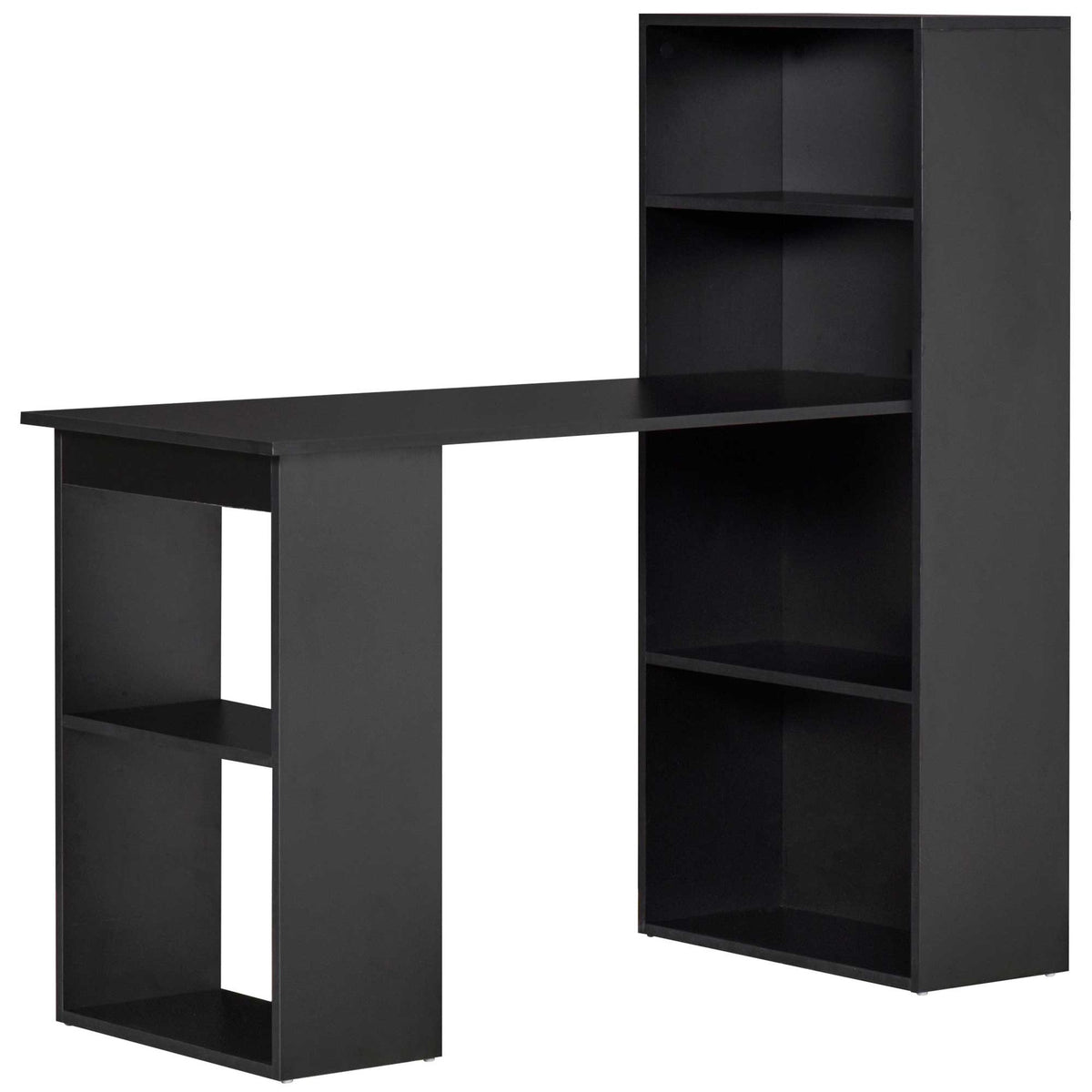 HOMCOM Modern Home Office Desk with 6-Tier Storage Shelves, 47" Writing Table with Bookshelf, Black