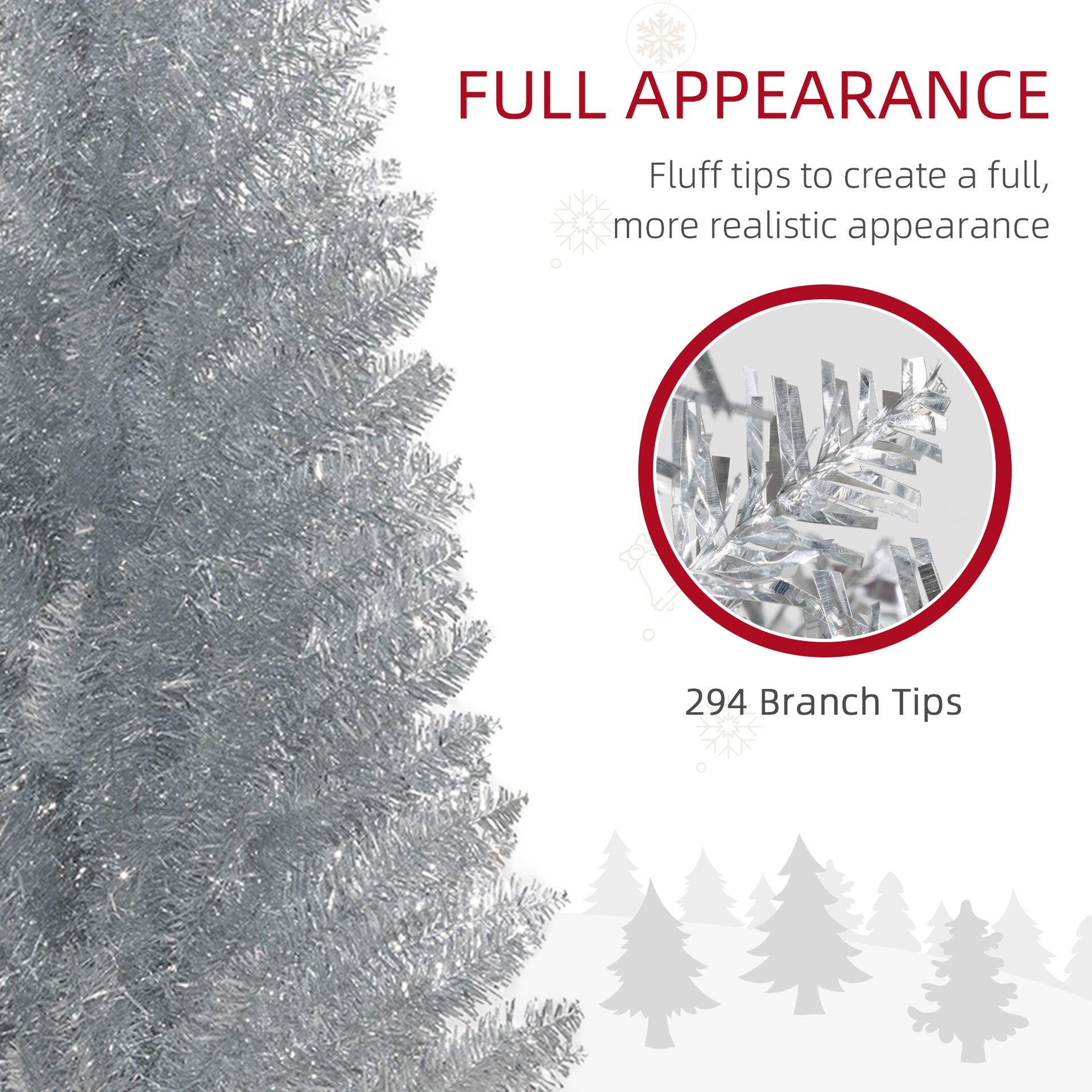 HOMCOM 5' Artificial Pencil Christmas Tree, Slim Xmas Tree with 294 Realistic Branch Tips and Plastic Stand, Silver