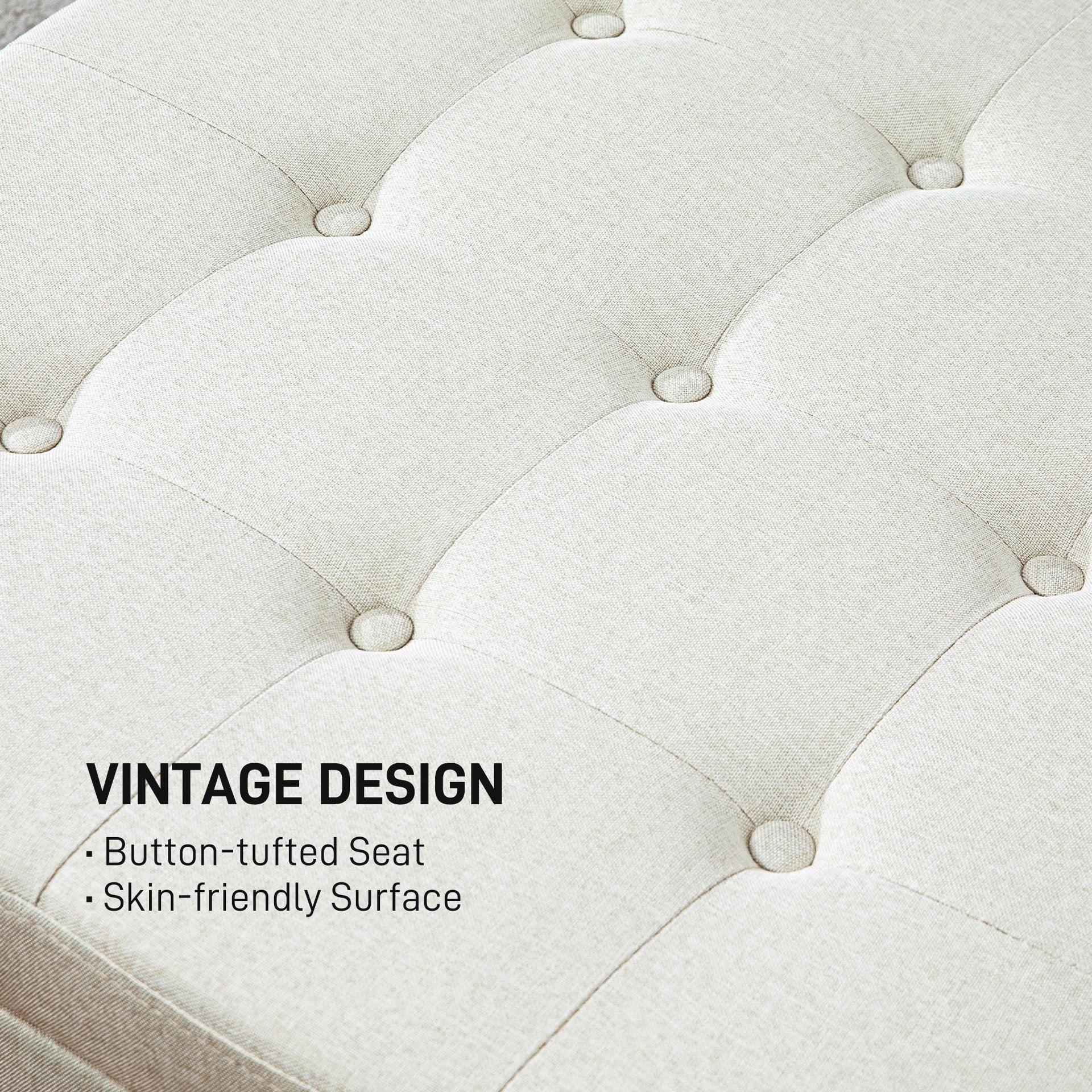 HOMCOM Fabric Tufted Storage Ottoman with Flip Top Seat Lid, Metal Hinge and Stable Eucalyptus Wood Frame for Living Room, Entryway, or Bedroom, Beige