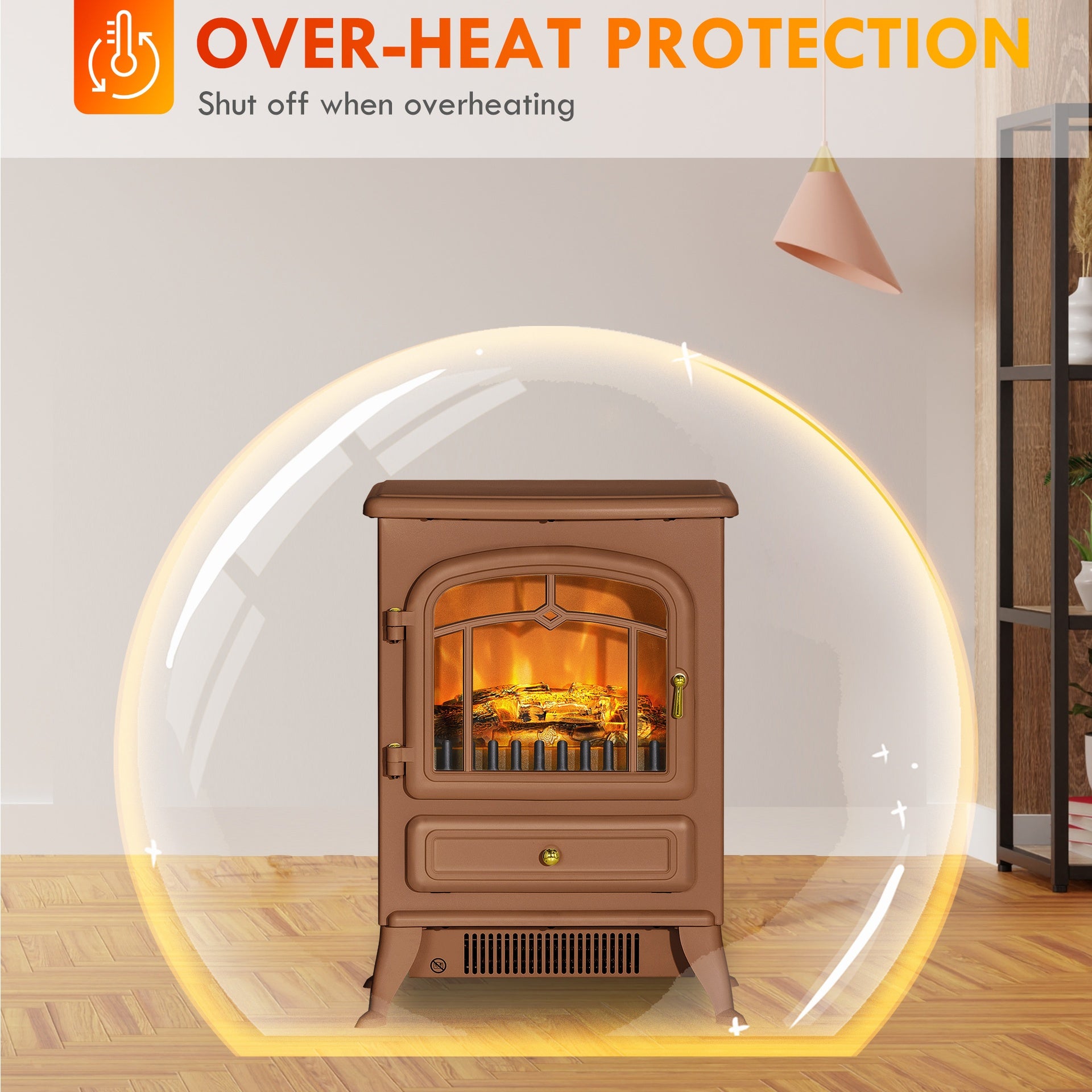 HOMCOM 22" Electric Fireplace Heater, Freestanding Fire Place Stove with Realistic LED Flames and Logs, and Overheating Protection, 750W/1500W, Dark Brown