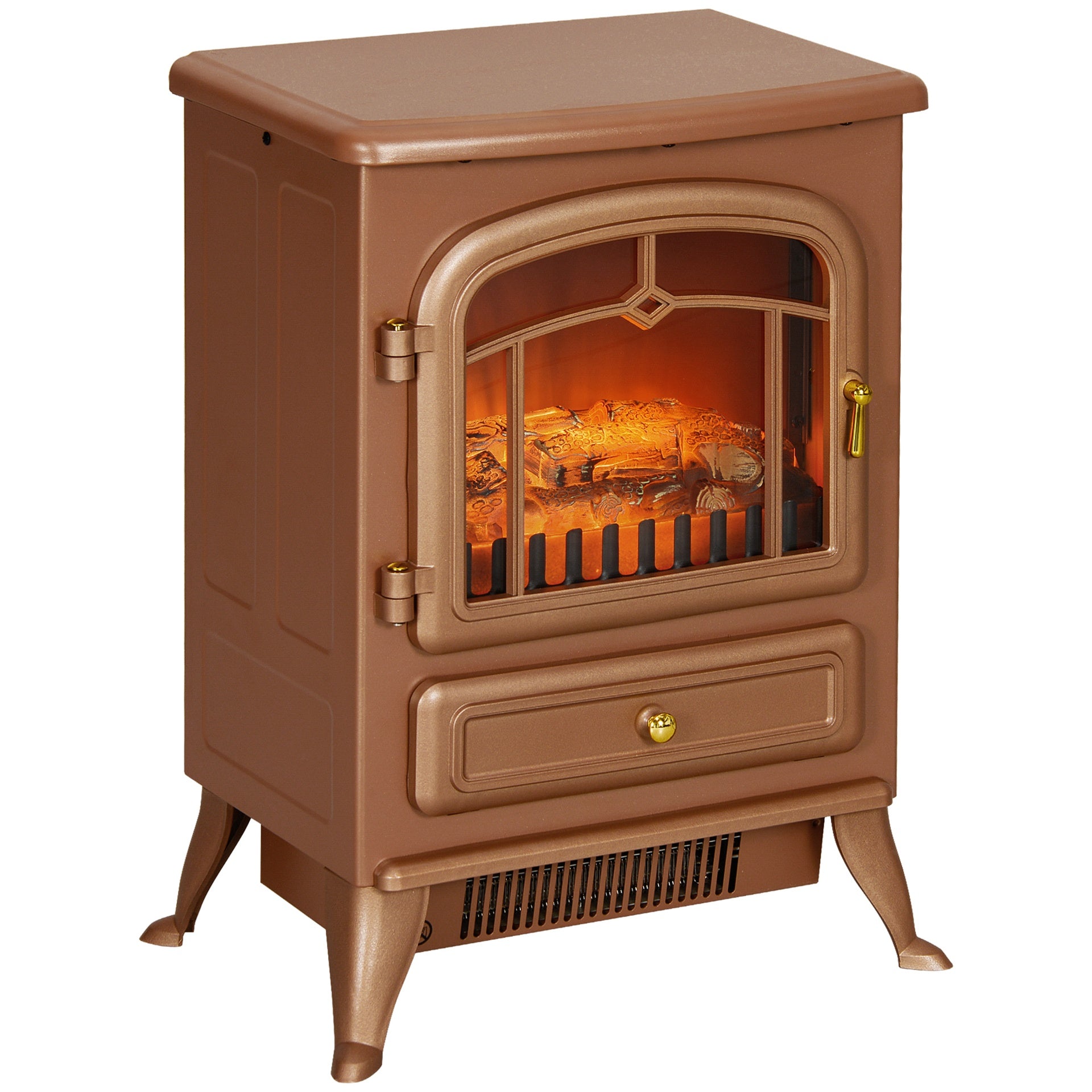 HOMCOM 22" Electric Fireplace Heater, Freestanding Fire Place Stove with Realistic LED Flames and Logs, and Overheating Protection, 750W/1500W, Dark Brown