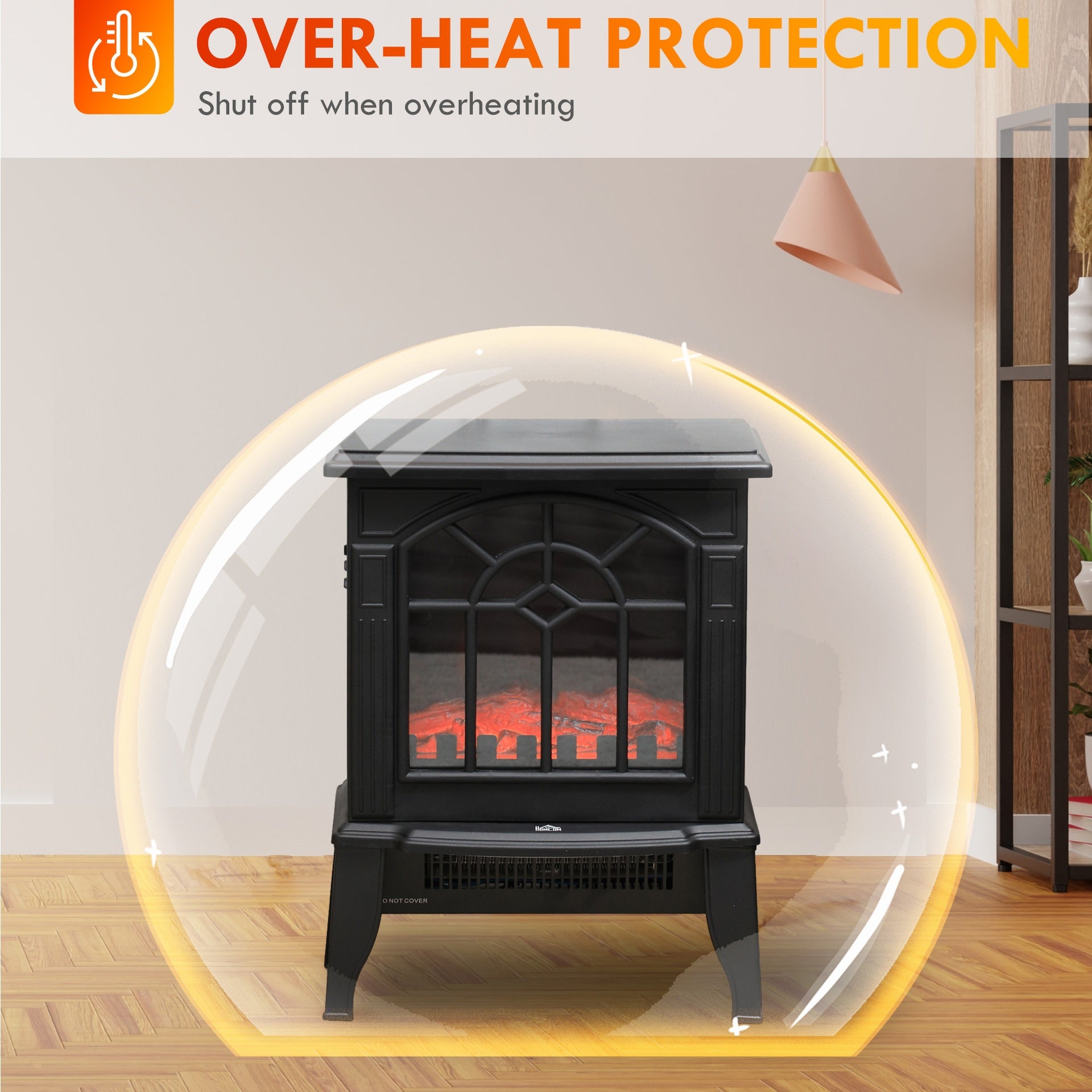 HOMCOM Electric Fireplace Stove, 18" Freestanding Fireplace Heater with Realistic Flame, Overheating Protection, Portable, 750W/1500W, Black