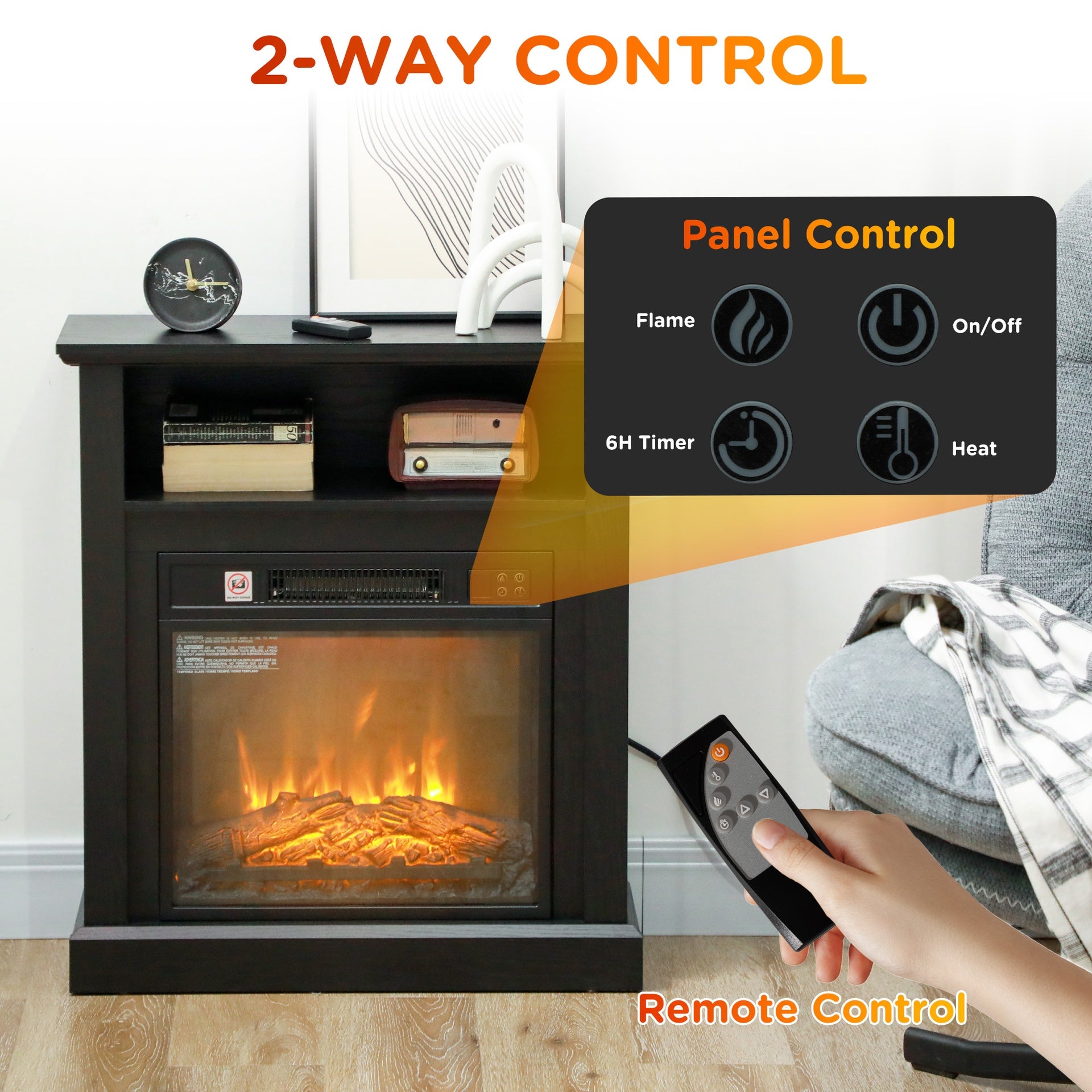 HOMCOM 27" Electric Fireplace with Mantel Surround, 1400W Replaceable Fireplace Insert Heater with Realistic Log and Flame Effect, Remote Control, Freestanding Fireplace Heater for Living Room, Black