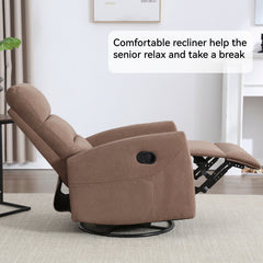 Manual Recliner Chair with Rocker and Swivel in Fabric for Living Room, Brown