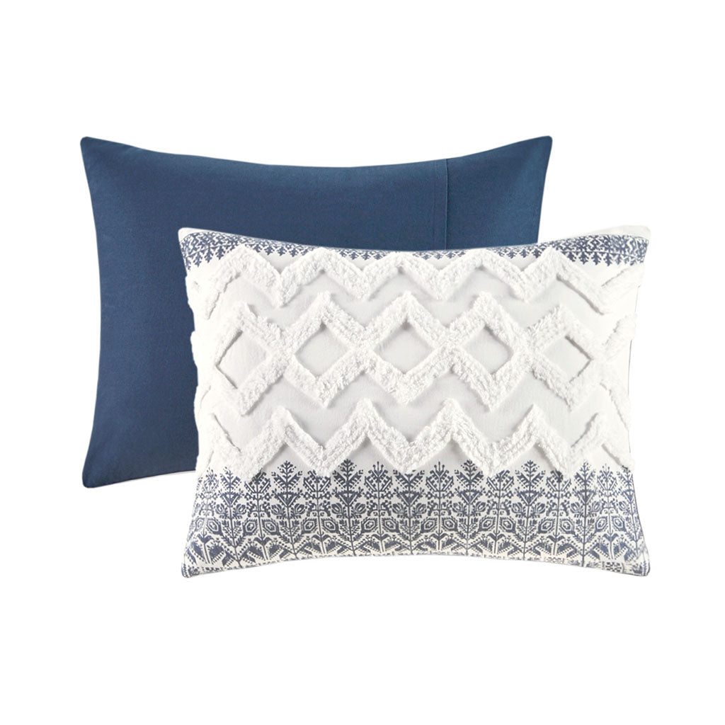 3 Piece Cotton Comforter Set with Chenille Tufting Navy King/Cal King