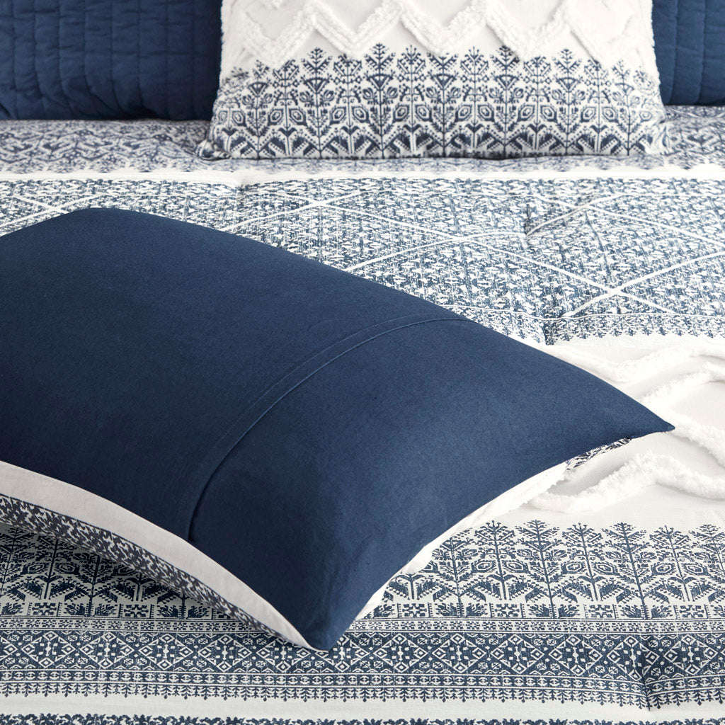 3 Piece Cotton Comforter Set with Chenille Tufting Navy King/Cal King