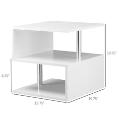 HOMCOM 20" Modern S-Shaped Multi-Level Accent End Table Shelf with Steel Poles, White
