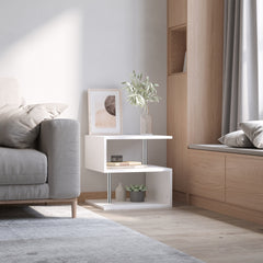 HOMCOM 20" Modern S-Shaped Multi-Level Accent End Table Shelf with Steel Poles, White
