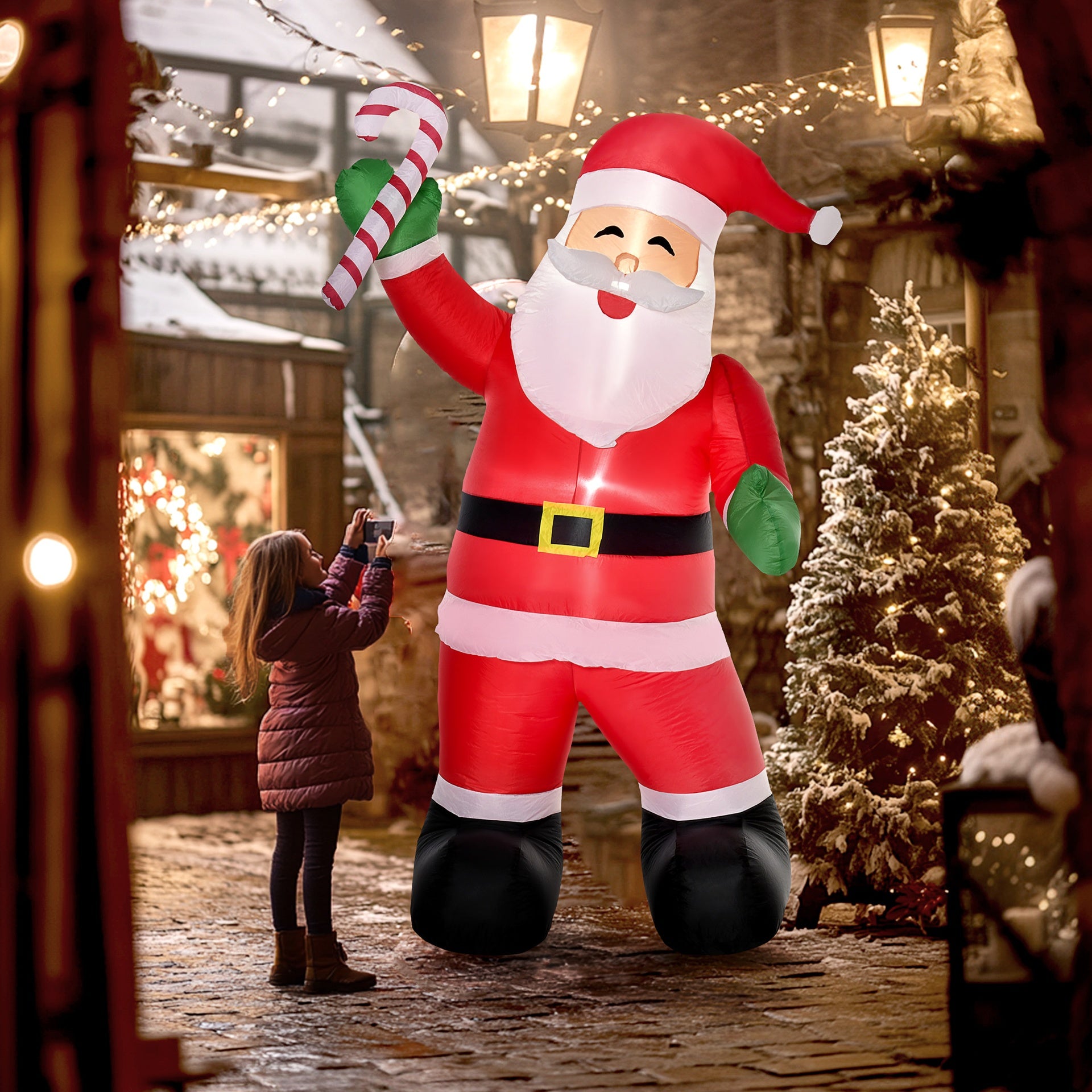 HOMCOM 8' Christmas Inflatable Santa Claus with Candy Cane, Outdoor Blow-Up Yard Decoration with LED Lights Display