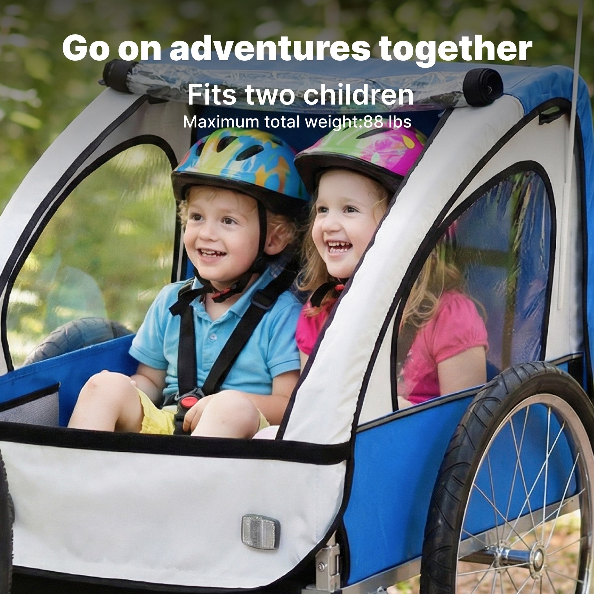 Aosom 2-Seat Child Bike Trailer for Kids with a Strong Steel Frame, 5-Point Safety Harnesses, & Comfortable Seat, Blue