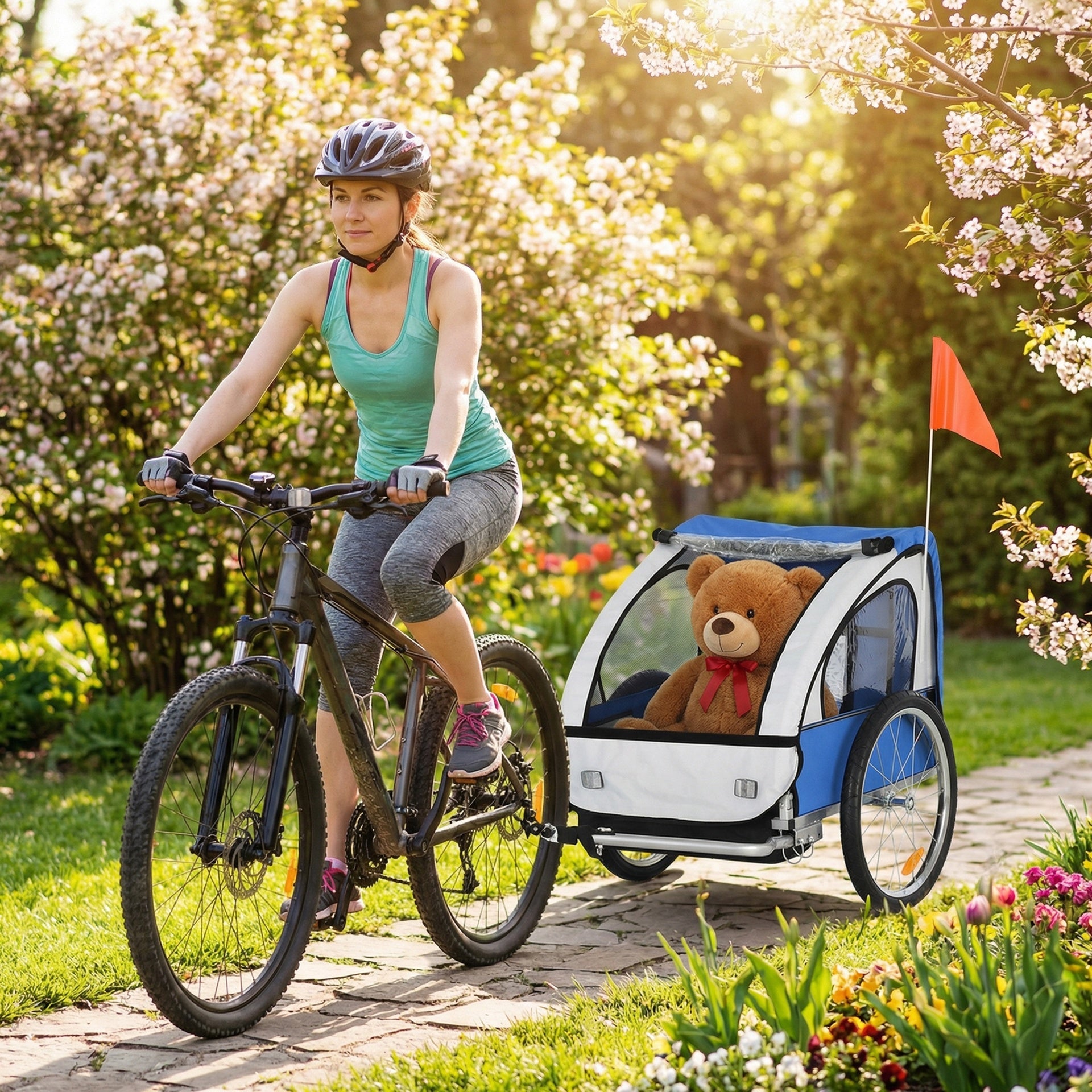 Aosom 2-Seat Child Bike Trailer for Kids with a Strong Steel Frame, 5-Point Safety Harnesses, & Comfortable Seat, Blue