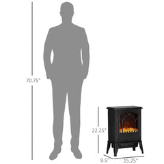 HOMCOM Electric Fireplace Heater, Freestanding Fireplace Stove with Realistic Flame Effect Overheat Protection 725W/1450W Black