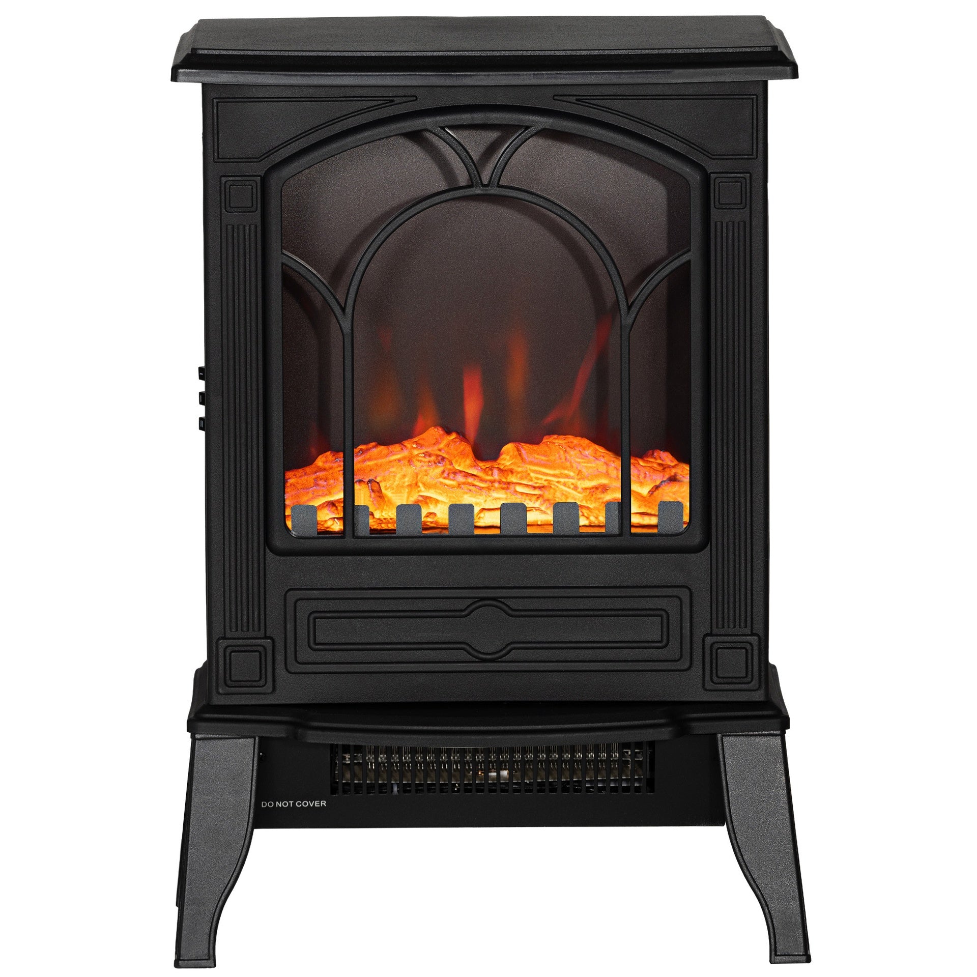 HOMCOM Electric Fireplace Heater, Freestanding Fireplace Stove with Realistic Flame Effect Overheat Protection 725W/1450W Black