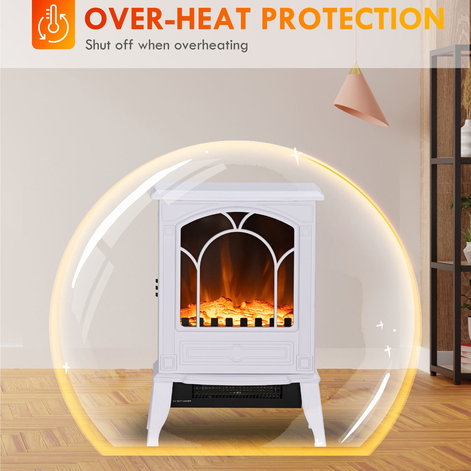 HOMCOM Electric Fireplace Heater, Freestanding Fireplace Stove with Realistic Flame Effect Overheat Protection 725W/1450W White
