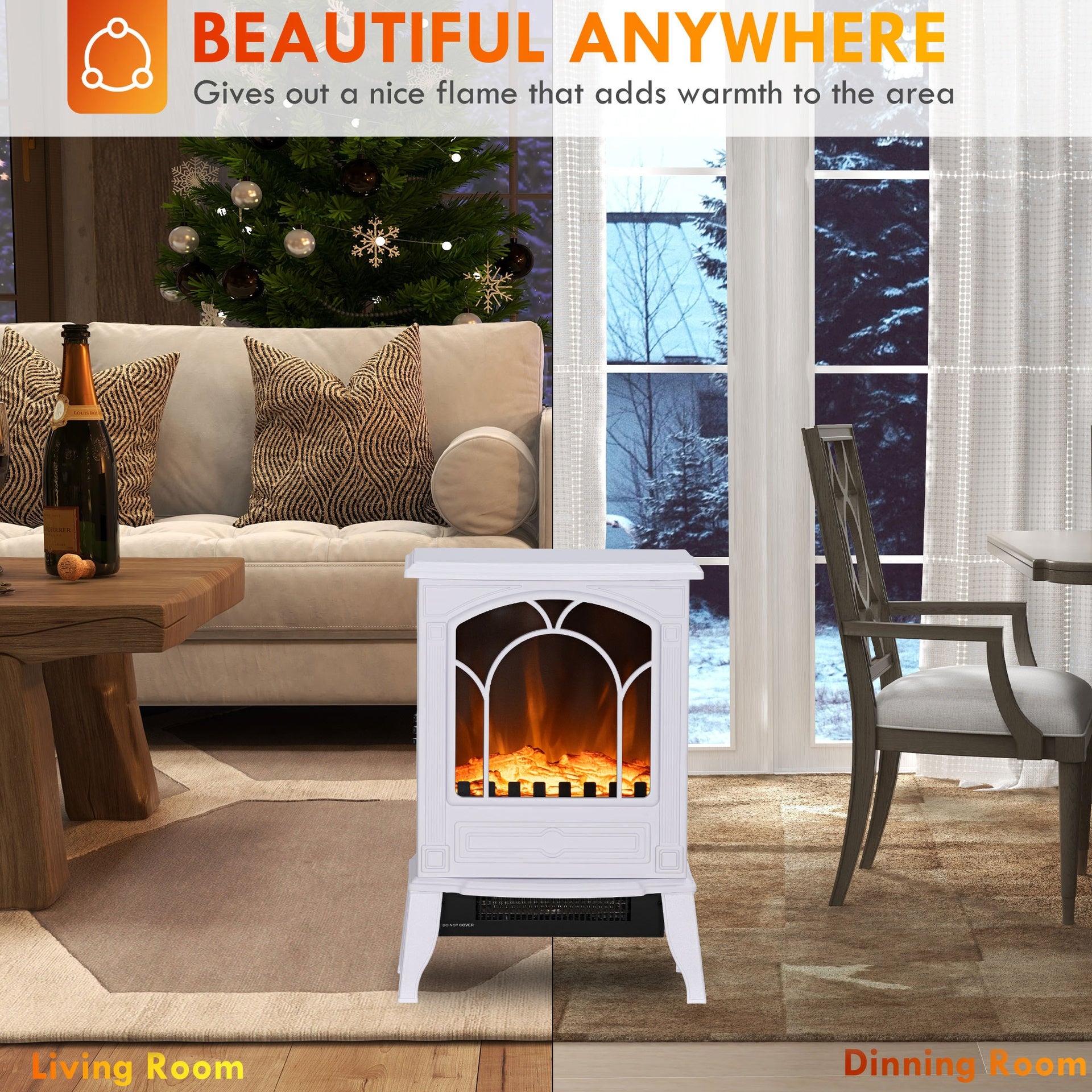 HOMCOM Electric Fireplace Heater, Freestanding Fireplace Stove with Realistic Flame Effect Overheat Protection 725W/1450W White