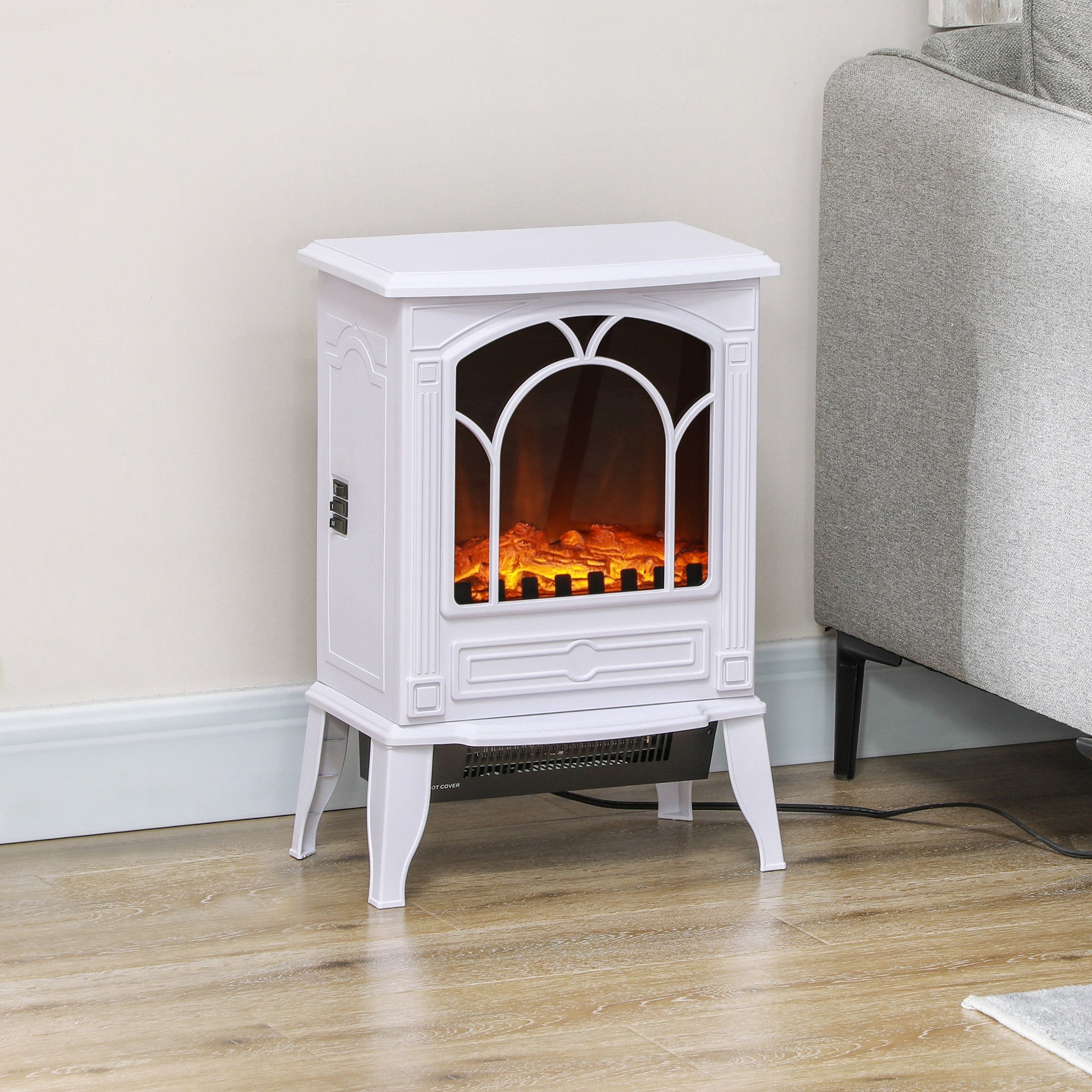 HOMCOM Electric Fireplace Heater, Freestanding Fireplace Stove with Realistic Flame Effect Overheat Protection 725W/1450W White