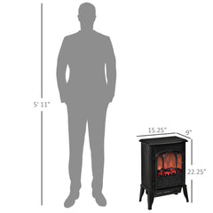 HOMCOM Electric Fireplace Stove, Freestanding Fireplace Heater, 750W/1500W, Black