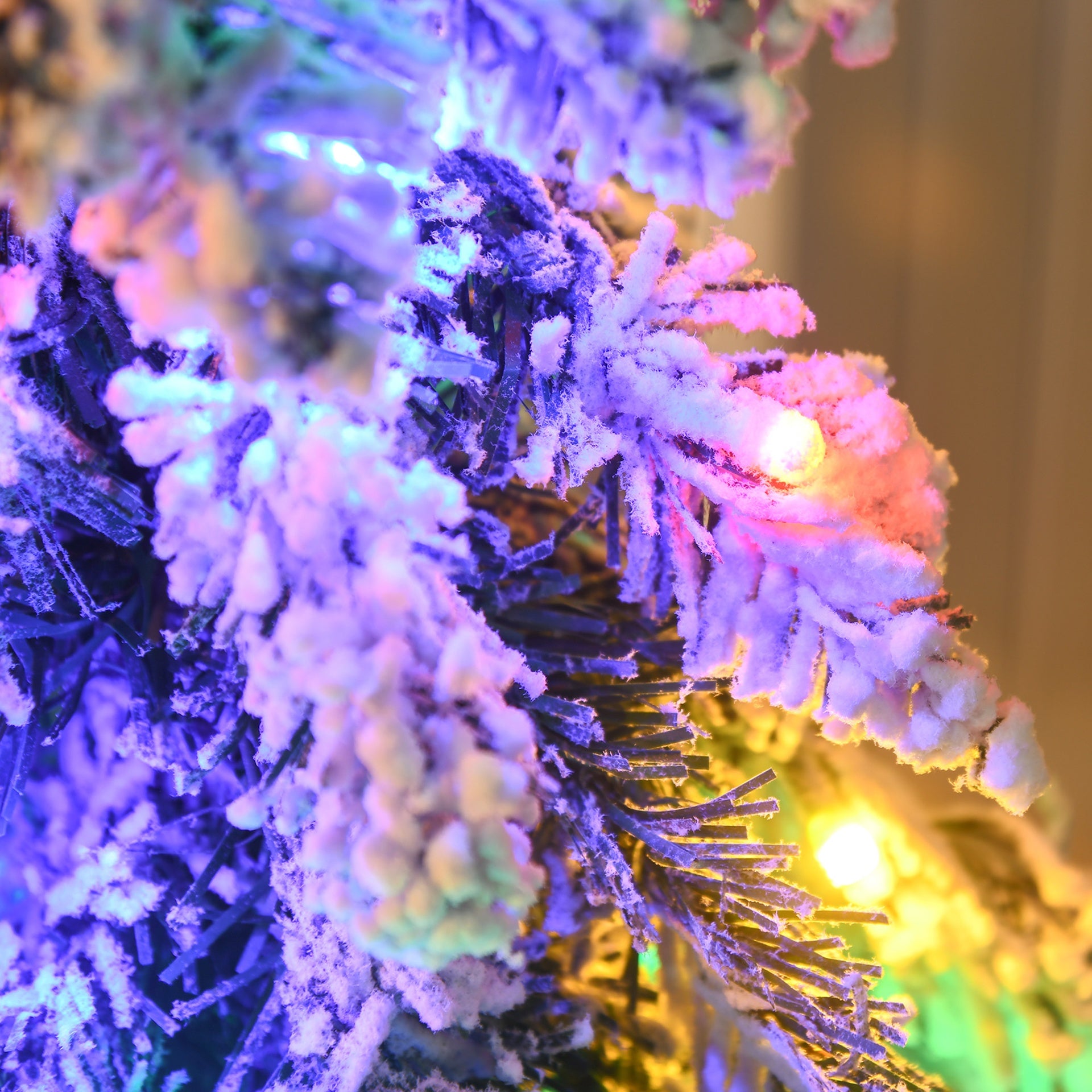 HOMCOM 6' Artificial Slim Christmas Trees, with Snow Frosted Branches, Warm White or Colorful LED Lights, Downswept Shape