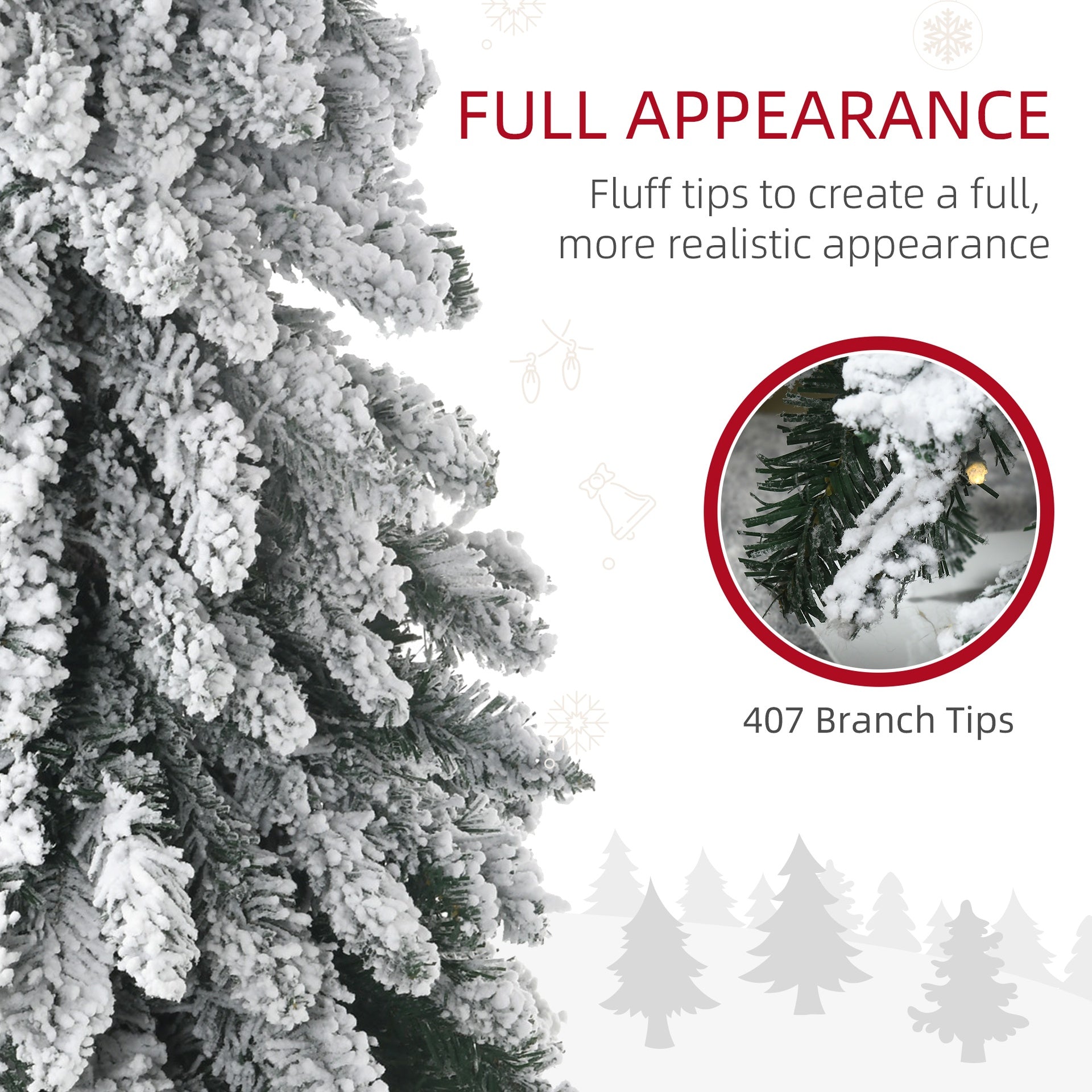 HOMCOM 6' Artificial Slim Christmas Trees, with Snow Frosted Branches, Warm White or Colorful LED Lights, Downswept Shape