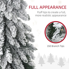 HOMCOM 7' Artificial Slim Christmas Trees, with Snow Frosted Branches, Warm White or Colorful LED Lights, Downswept Shape