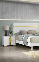 Modern White 3pc Bedroom Set Queen Size Bed w LED 2x Nightstands Mattress Ready Furniture Acrylic Trim