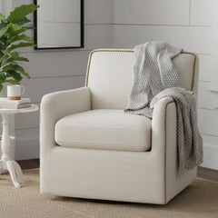 Torrance Swivel Accent Chair with Nailhead Trim - Cream
