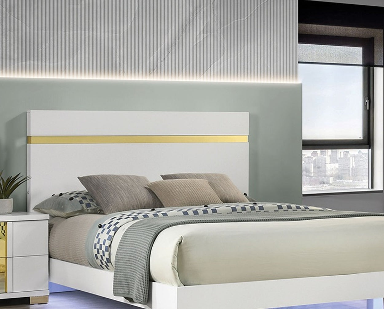 White 1pc Full Size Bed Underbed LED Modern Bedroom Furniture Acrylic Trim Mattress Ready Bedframe
