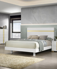 White 1pc Full Size Bed Underbed LED Modern Bedroom Furniture Acrylic Trim Mattress Ready Bedframe