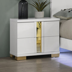 White And Gold Trim 1pc Nightstand Bracketed Metal Legs Acrylic Trim Contemporary Bedroom Furniture